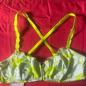 Savage X Fenty Neon Yellow & White Lace Bralette Size L